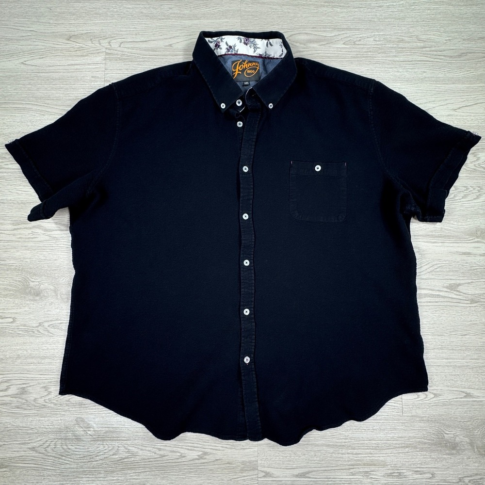 Johnny Bigg Men's Shirt‎ 5XL Black Waffle Knit Short Sleeve Button Up Pocket Top